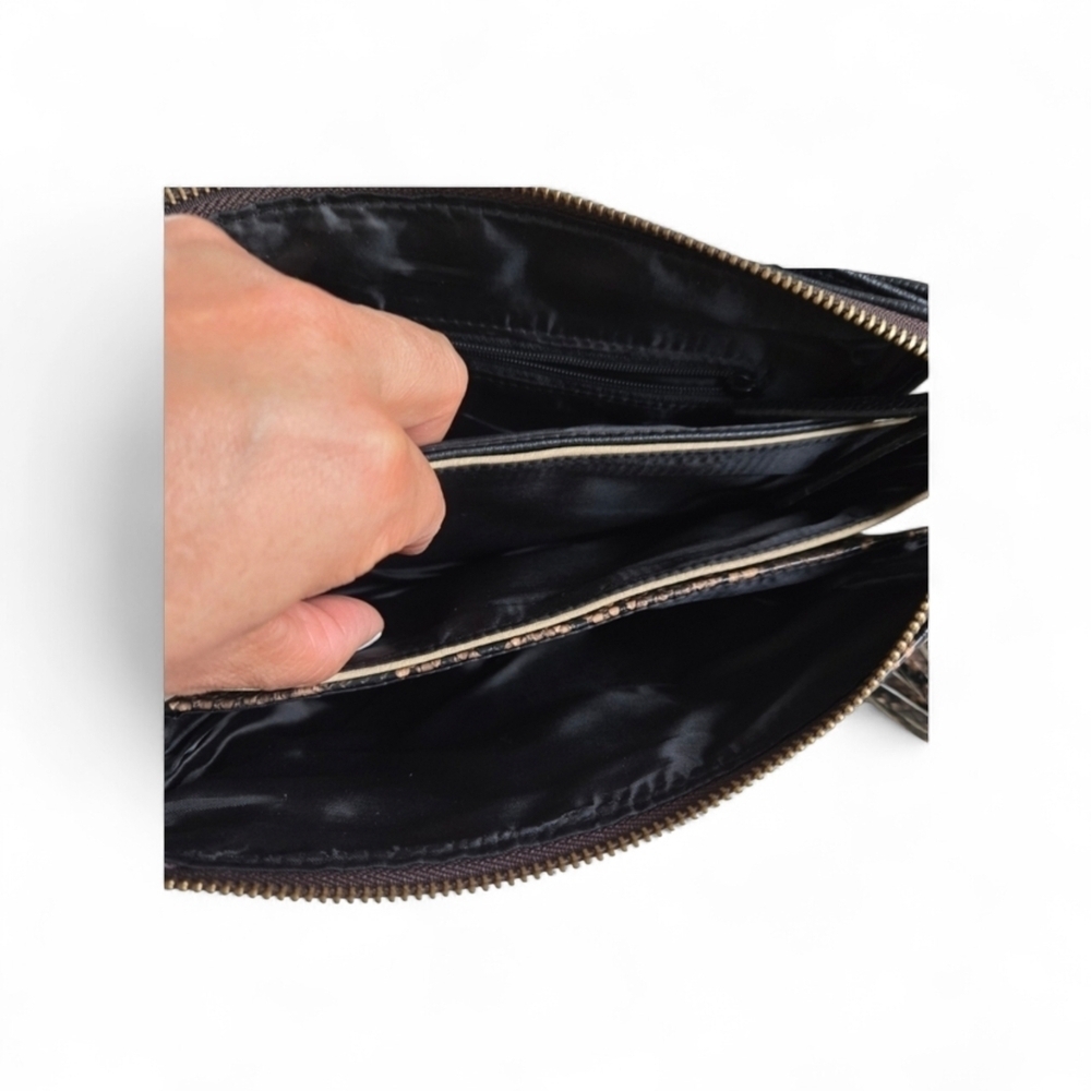 Time & Tru Faux Snakeskin Pattern Crossbody Bag 3 Compartments Zipper Closure - Picture 7 of 12